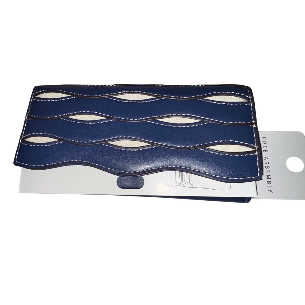 Free Assembly Women Denim Blue Wavy Cutout Flap Clutch Wallet FA261137